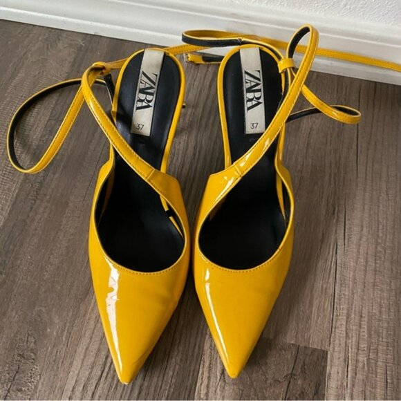 Vibrant Yellow Strappy Heels size 7 - Picture 1 of 15